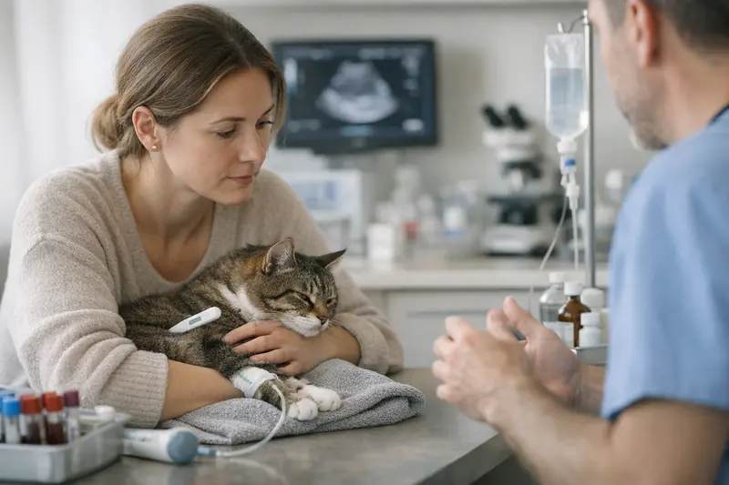 Tierarztbefund mit Anzeichen von Fieber bei einer Katze