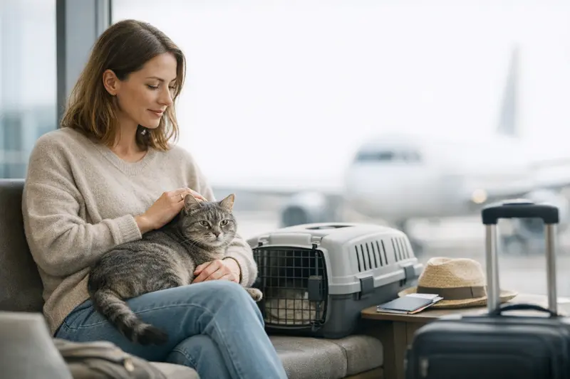 Katzenversicherung und Reisen Ein gesunder, entspannter Kater sitzt in einer Reisetasche, was die Wichtigkeit einer Katzenversicherung bei Reisen verdeutlicht.