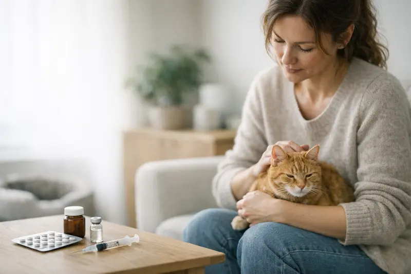 Eine Katze erhält eine Spritze zur hormonellen Kontrolle, Bild zur Versicherung von tierärztlichen Leistungen.