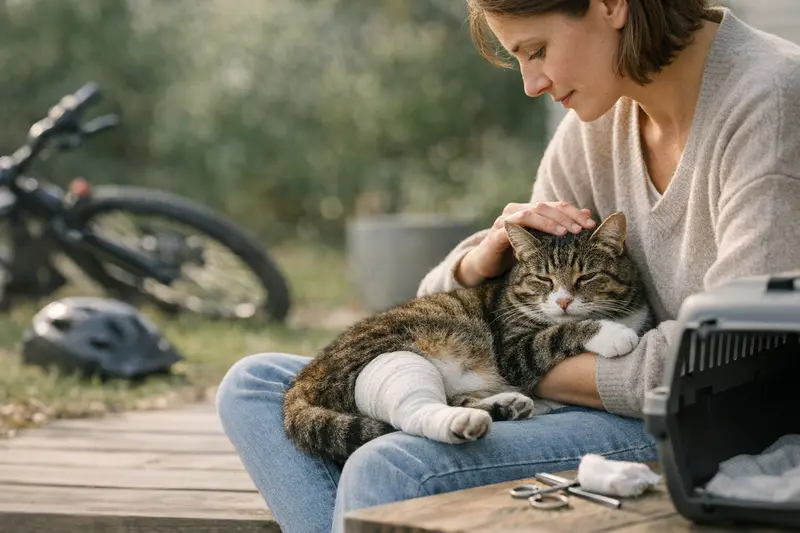 Freigänger-Katze und wichtige Versicherungsabsicherungen Freigänger-Katze erkundet die Natur, symbolisiert Risiken für die Tiergesundheit.