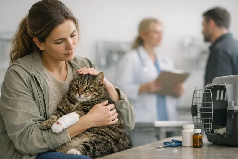 Freigängerkatze im Garten Eine Katze erkundet den Garten, was potenzielle Tierarztkosten verursacht.