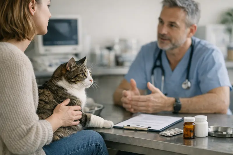 Freigänger-Katze beim Tierarzt für eine Routineuntersuchung