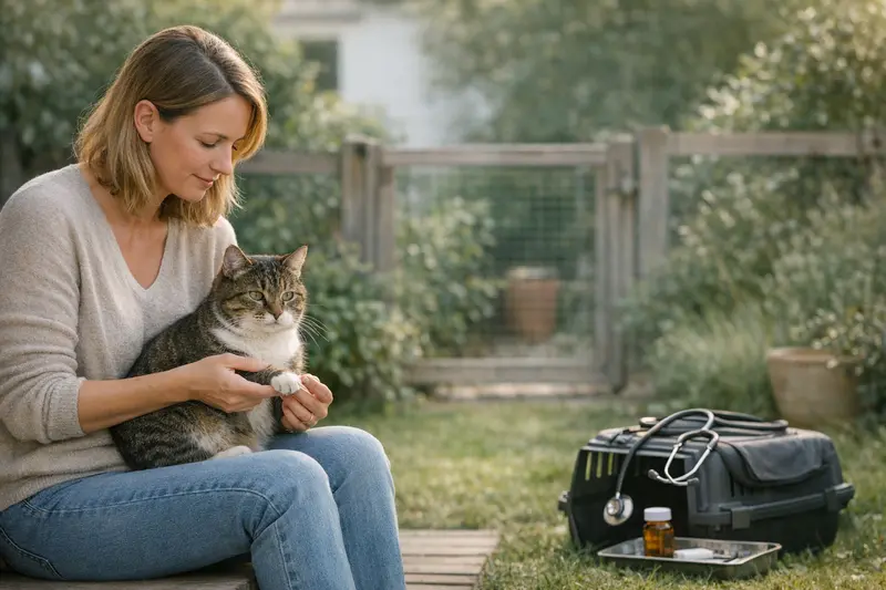 Vorsorge bei Katzenversicherungen Eine Katze in einem sicheren Garten, die die Vorzüge einer Katzenversicherung genießt.