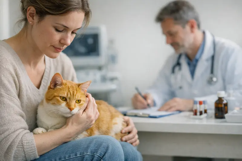 Tierarztuntersuchung bei Ikterus Katzenarzt bei der Untersuchung einer Katze mit Ikterus im Untersuchungsraum