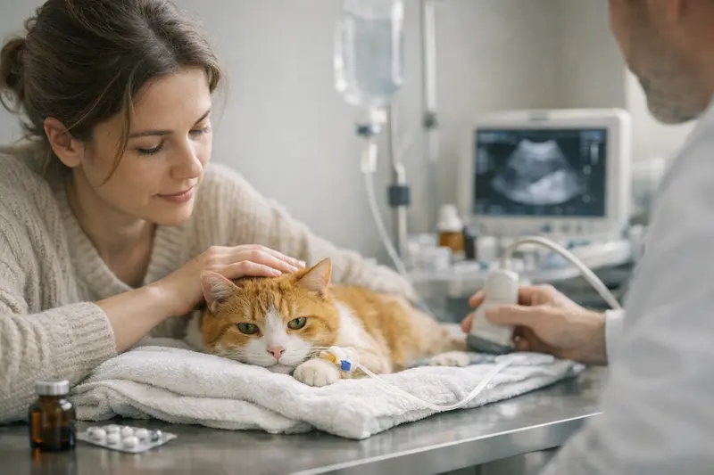 Eine Katze wird tierärztlich behandelt, um Ikterus zu diagnostizieren.