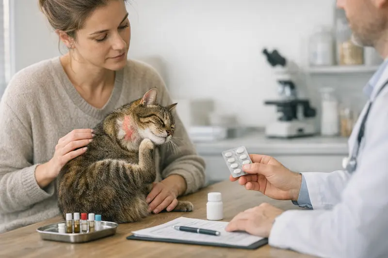 Tierarztbesuch bei Allergieverdacht Ein Tierarzt untersucht die Haut eines Hundes auf Allergiesymptome.
