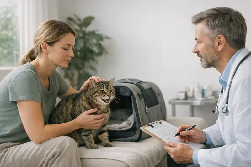 Katze in einem sicheren und ruhigen Rückzugsort mit Fensterschutz, symbolisiert die Bedeutung von Vorsorge und Versicherungsschutz.