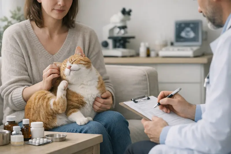 Hautprobleme bei Katzenversicherung Eine Katze, die sich am Hautausschlag kratzen muss, symbolisiert Hautprobleme bei Haustieren.