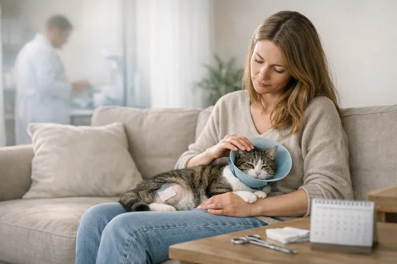 Katzenversicherung vor geplanter OP Eine Katze wird von einem Tierarzt vor einer geplanten Operation untersucht.