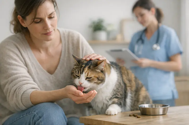 Häufiges Lecken bei Katzen als Warnsignal Eine Katze, die sich am Körper leckt, was ein potenzielles Warnsignal für gesundheitliche Probleme darstellt.