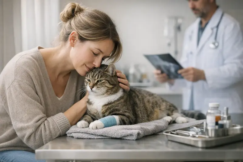 Eine gesunde Wohnungskatze schläft entspannt in einem gemütlichen Zuhause, während ihre Besitzer über eine Versicherung nachdenken.