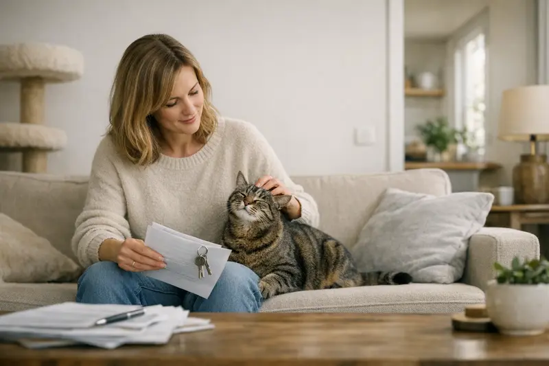 Katzenversicherung und Mietvertrag Eine Katze liegt entspannt in einer Mietwohnung, was die wichtige Rolle des Mietvertrages für Tierhalter verdeutlicht.