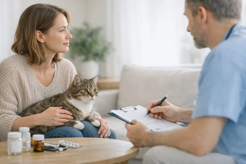 Tarifvergleich Tierkrankenversicherung Ein Tierarzt untersucht eine Katze und erklärt wichtige Aspekte des Tarifvergleichs für Tierkrankenversicherungen.