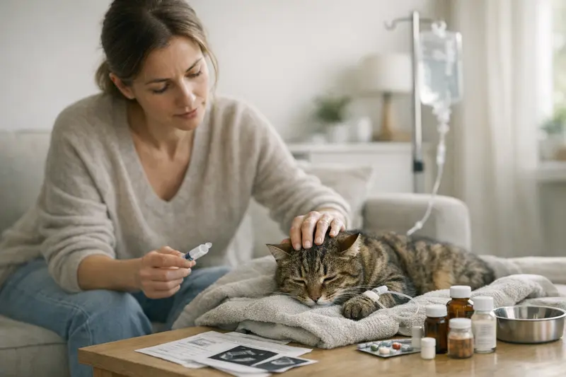 Katzenarzt für Magen-Darm-Probleme Gesunde Katze beim Tierarzt für Magen-Darm-Untersuchung.
