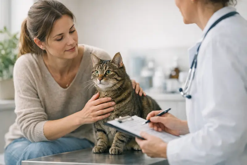 Vorsorge in der Katzenversicherung Tierärztliche Untersuchung einer Katze zur Klärung der Vorsorge in der Katzenversicherung