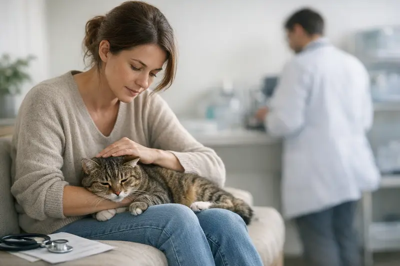 Tierärztliche Untersuchung einer Katze Gesunde Katze erhält tierärztliche Untersuchung, um zukünftige Kosten zu minimieren.