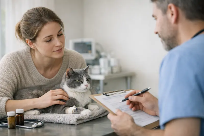 Katzengesundheit im Fokus: Tierarztbesuch Eine Katze wird beim Tierarzt untersucht, um mögliche neurologische Symptome zu erkennen.