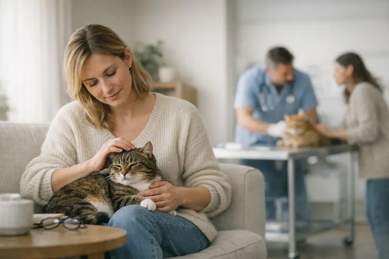 Vorsorgeuntersuchung Katzen Eine Katze bei einer tierärztlichen Vorsorgeuntersuchung auf dem Tisch.