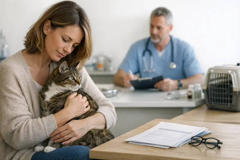 Katze beim Tierarzt - Wartezeiten beachten Eine Katze beim Tierarzt, die Wartezeiten und Vorerkrankungen bedenken sollte.