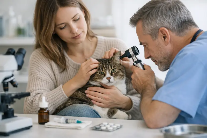 Kosten für Tierarztbesuche bei Ohrproblemen Tierarzt untersucht die Ohren einer Katze auf gesundheitliche Probleme.
