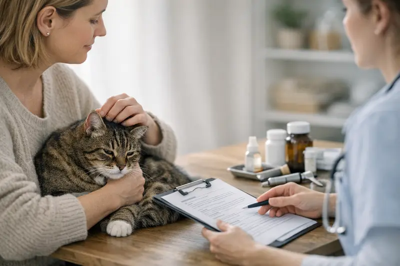 Tierarztbesuch Katze - Behandlung wiederkehrender Beschwerden Eine Katze beim Tierarzt zur Untersuchung ihrer Ohren mit Augenmerk auf wiederkehrende Beschwerden.