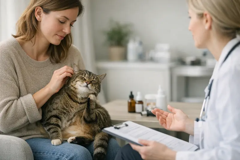 Tierärztliche Untersuchung bei Juckreiz bei Katzen Katzendoktor untersucht eine Katze wegen Juckreiz und Hautproblemen.
