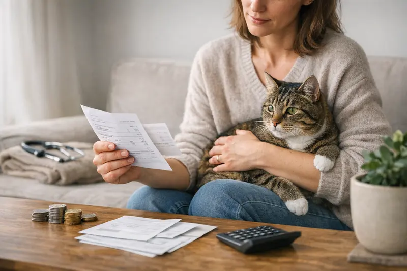 Katze beim Tierarzt mit Selbstbeteiligung Eine Katze beim Tierarzt, die eine Behandlung für Parasiten erhält.