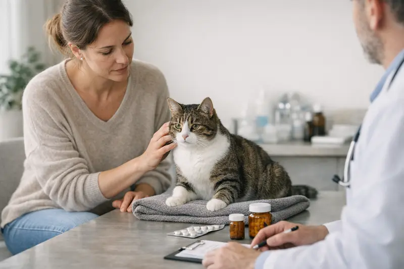 Katzenuntersuchung beim Tierarzt Eine Katze untersucht in der Tierarztpraxis, um die Ursachen für Unsauberkeit herauszufinden.