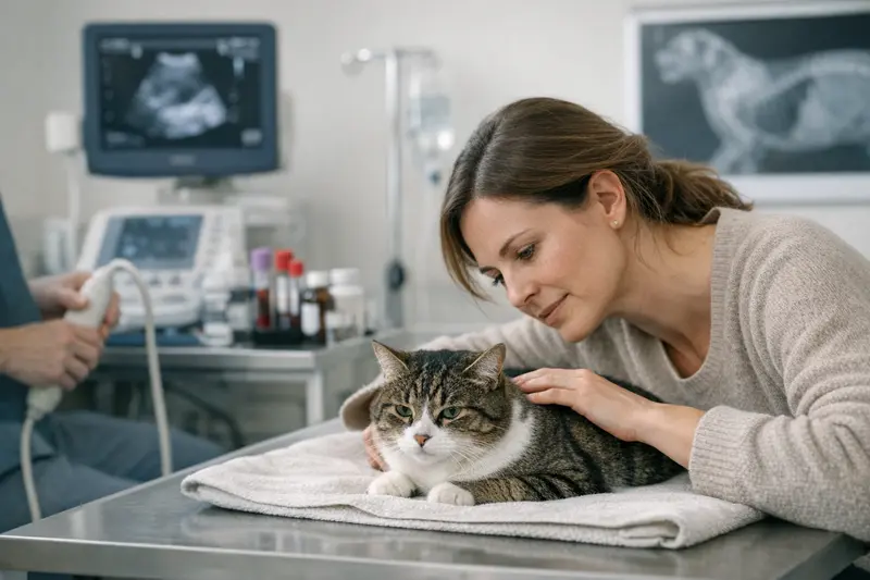 Tierarztkosten bei unsauberen Katzen Katzendoktor führt eine Untersuchung bei einer unsauberen Katze durch und erkennt mögliche Tierarztkosten.