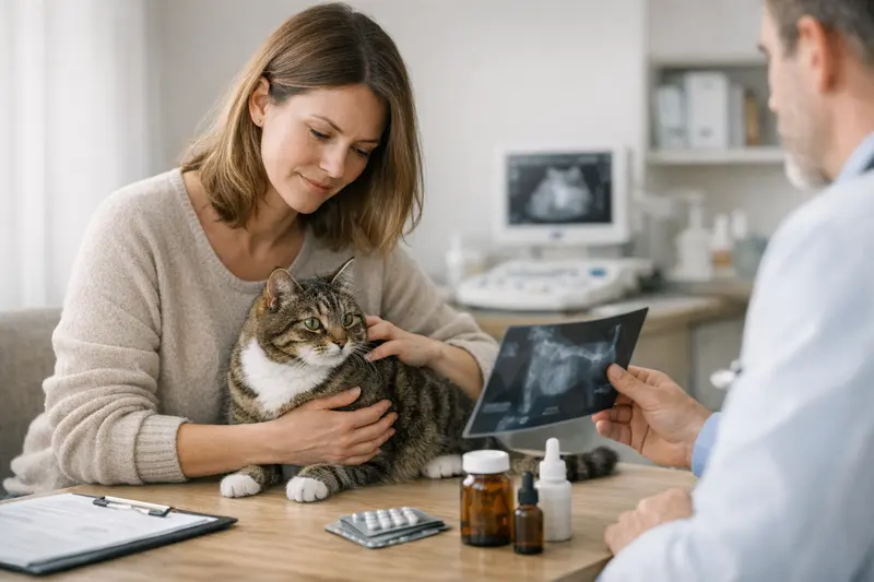Eine Katze wird beim Tierarzt untersucht, was die Bedeutung einer guten Katzenversicherung verdeutlicht.