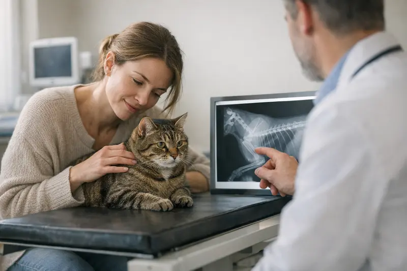 Eine Katze wird beim Tierarzt geröntgt, um mögliche Verletzungen oder Erkrankungen zu diagnostizieren.