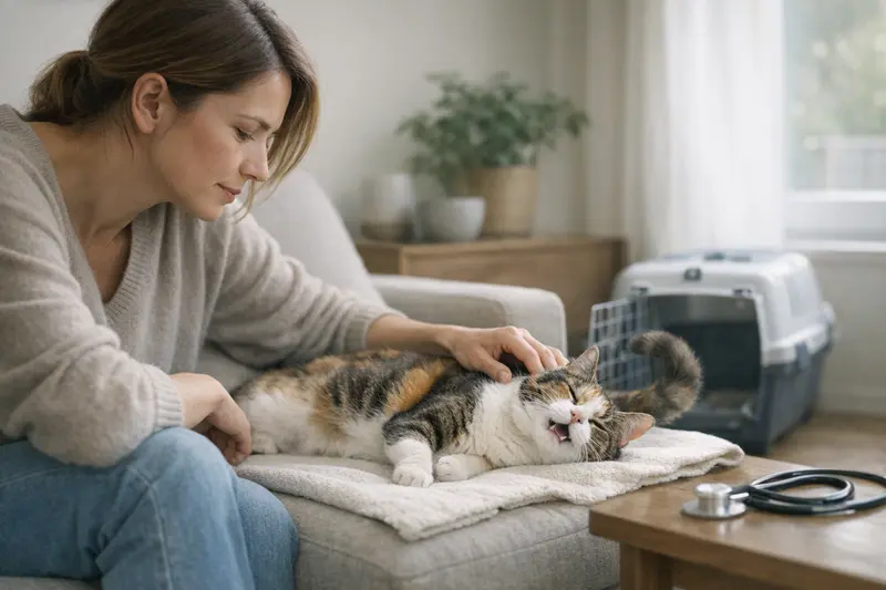 Rolligkeit bei Katzen und Tierarztbesuch Eine Katze zeigt Anzeichen von Rolligkeit und benötigt möglicherweise eine tierärztliche Untersuchung.