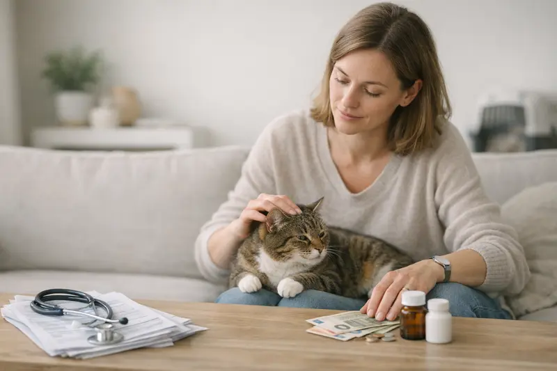 Katzenkrankenversicherung: Beitrag vs. Eigenanteil Katzengesundheit und Behandlungskosten im Vergleich zwischen niedrigem Beitrag und niedrigem Eigenanteil.