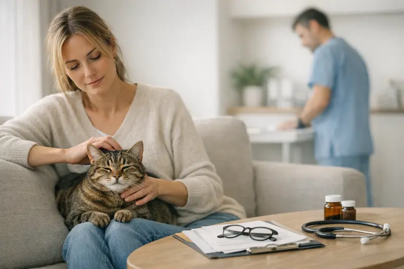 Tarifvergleich Katzenversicherung Gesunde Katze beim Tierarzt zur Vorsorgeuntersuchung vor möglichen Erkrankungen.