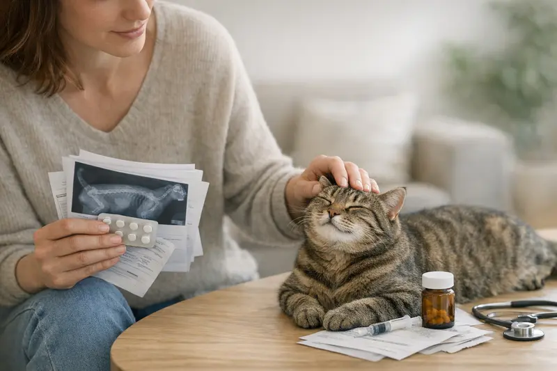 Katzenversicherung Tarifdetails Eine Katze bei einem Tierarzt, die aufgrund von Versicherungstarifen untersucht wird.