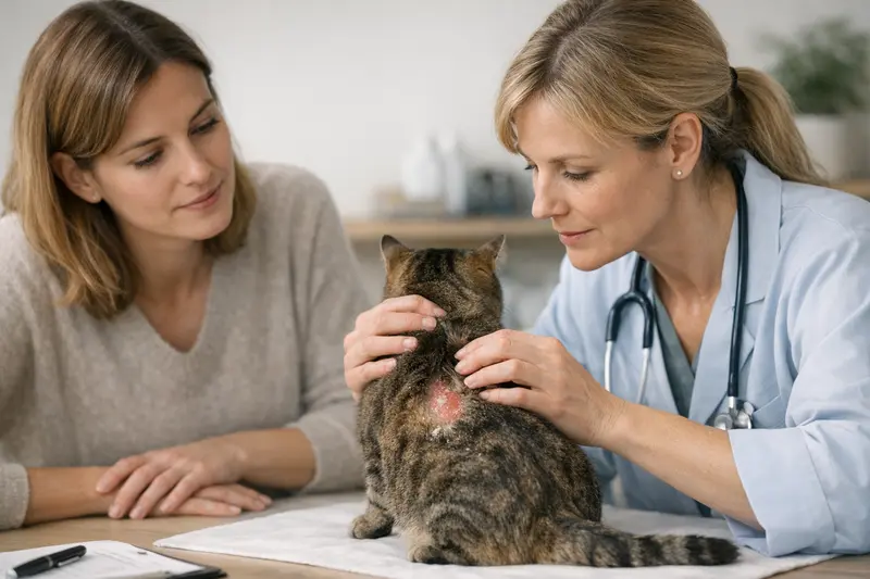 Tierarztbesuch bei Vorerkrankungen Ein gesunder Hund mit glänzendem Fell bei einem Tierarzt, was die Wichtigkeit einer tierärztlichen Untersuchung bei Vorerkrankungen verdeutlicht.