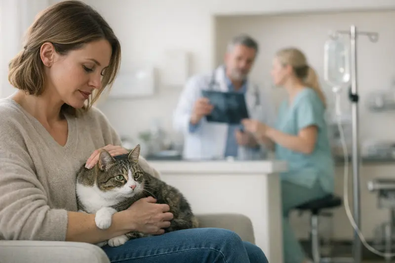 Tierarztkosten Katze Ursachen Tierarztbesuch einer Katze zur Abklärung von Ursachen für Gesundheitsprobleme.