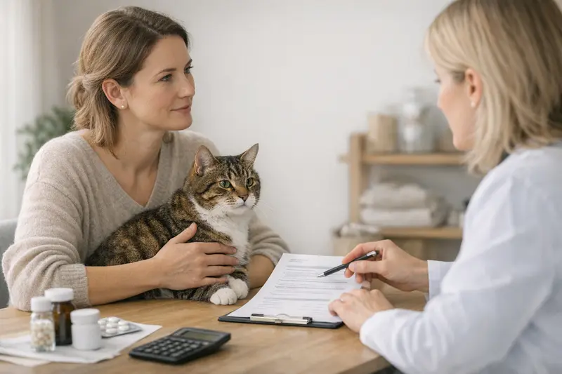 Tarifvergleich für Katzenversicherungen Eine Katze sitzt vor einem Laptop und betrachtet Tarife für Tierkrankenversicherungen.