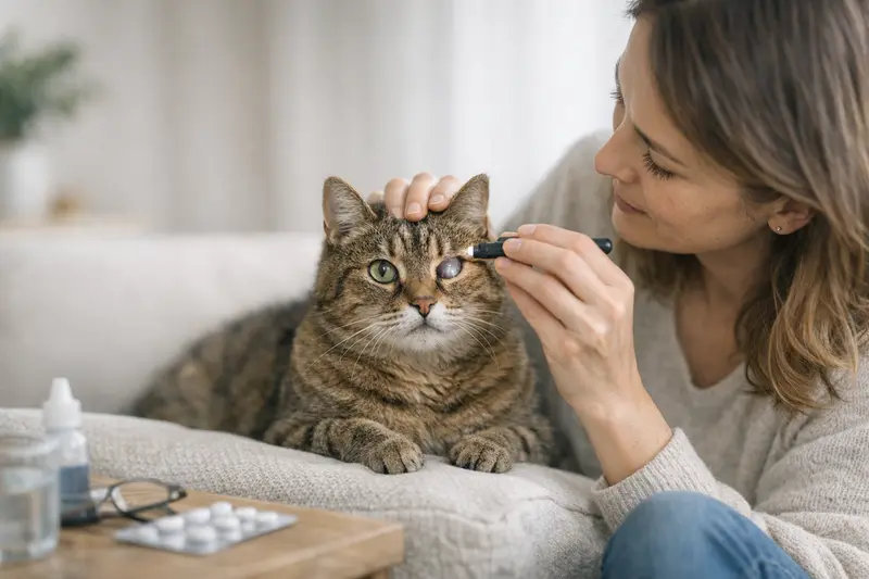Katzenversicherung Augenkrankheiten Eine Katze wird beim Tierarzt auf Augenkrankheiten untersucht.