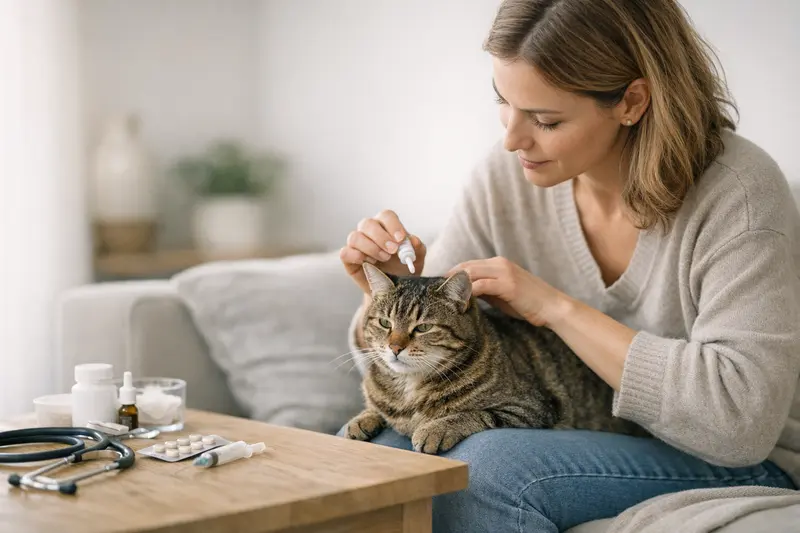 Vorsorge bei Katzenkrankheiten Ärztliche Untersuchung einer Katze zur Klärung von Gesundheitsfragen und Vorsorgemaßnahmen.