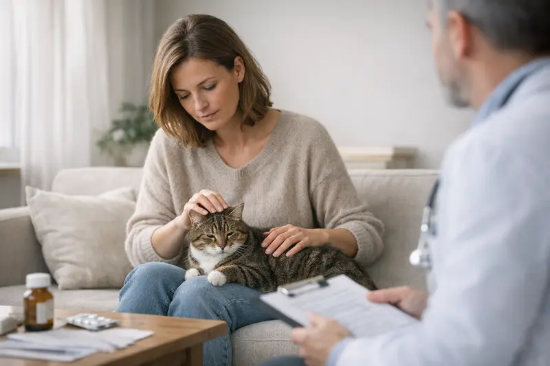 Katzenversicherung Wartezeiten und Vorerkrankungen Eine Katze beim Tierarzt, die auf eine Untersuchung wartet, was für Katzenhalter wichtig ist bezüglich Wartezeiten und Vorerkrankungen in der Katzenversicherung.
