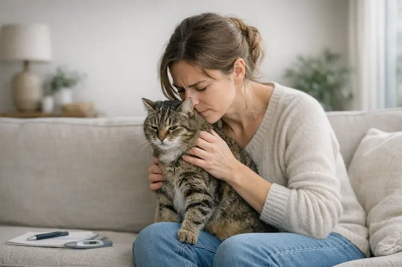 Eine Katze, die neugierig aus einem Fenster schaut, während ihr Fell leicht glänzt.
