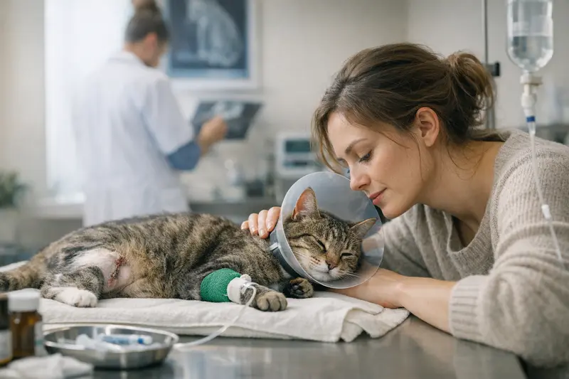 Kater untersucht in einer Tierarztpraxis nach einem Unfall.