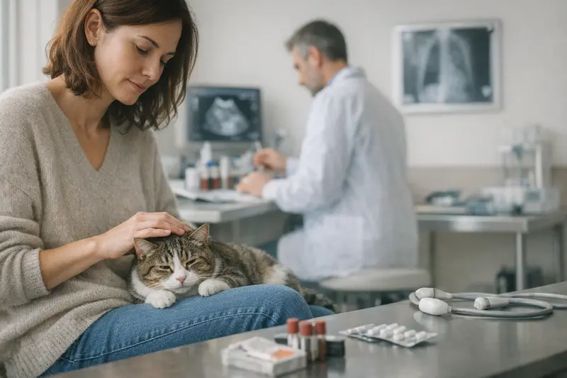 Tierarztkosten bei Katzensymptomen Katzenärztin untersucht eine Katze, um bei Symptomen versteckte Gesundheitsprobleme zu identifizieren.