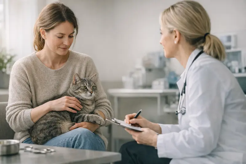 Tierarzuntersuchung Katze Eine Katze wird von einem Tierarzt untersucht, um mögliche Erkrankungen zu erkennen.