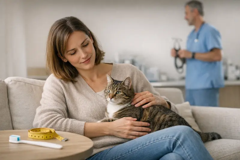 Gesunde Katze beim Tierarzt zur Vorsorgeuntersuchung