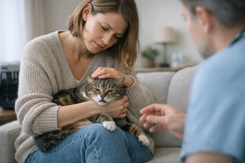 Katze im Gesundheitsnotfall Eine Katze zeigt Anzeichen von Atemnot und Apathie, wichtige Symptome für einen Notfall.