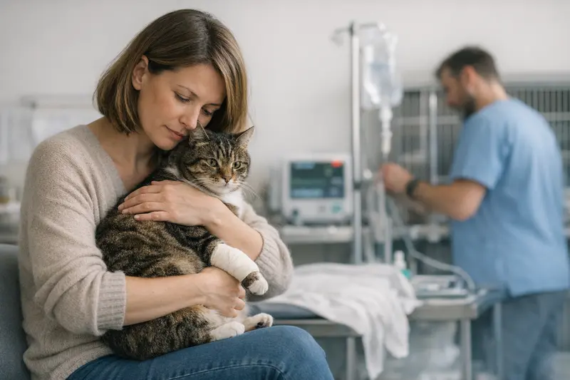 Katzenkrankenversicherung und Notfallbehandlung Tierarztuntersuchung einer Katze in der Klinik – wichtige Notfallbehandlung