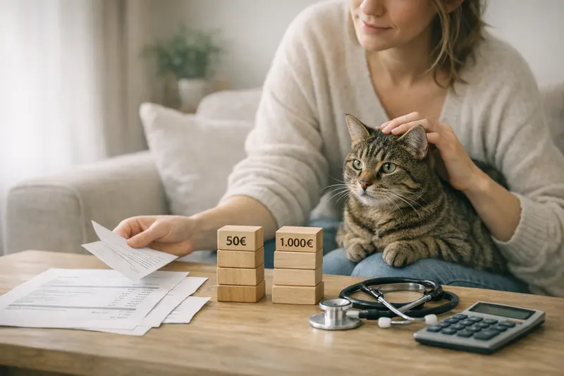 Eine Katze in der Tierarztpraxis, die untersucht wird und für die eine Versicherung im Gesundheitsbereich relevant ist.