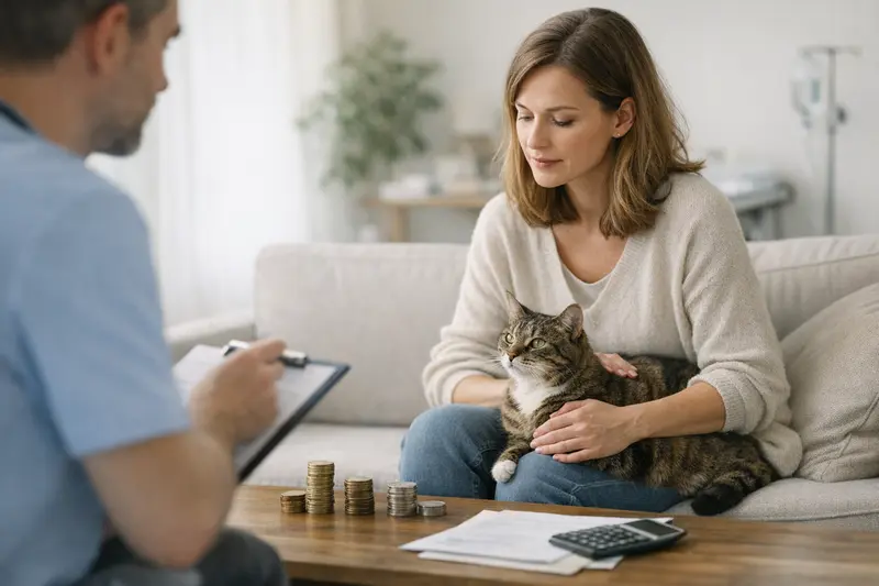 Katzenbesitzer wählt den passenden Anteil an Tierarztkosten für seine Katze aus.